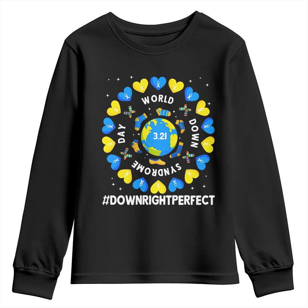 World Down Syndrome Day Youth Sweatshirt 321 Support  Blue Yellow Ribbon Down Right Perfect