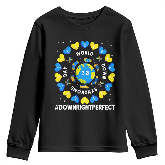 World Down Syndrome Day Youth Sweatshirt 321 Support  Blue Yellow Ribbon Down Right Perfect