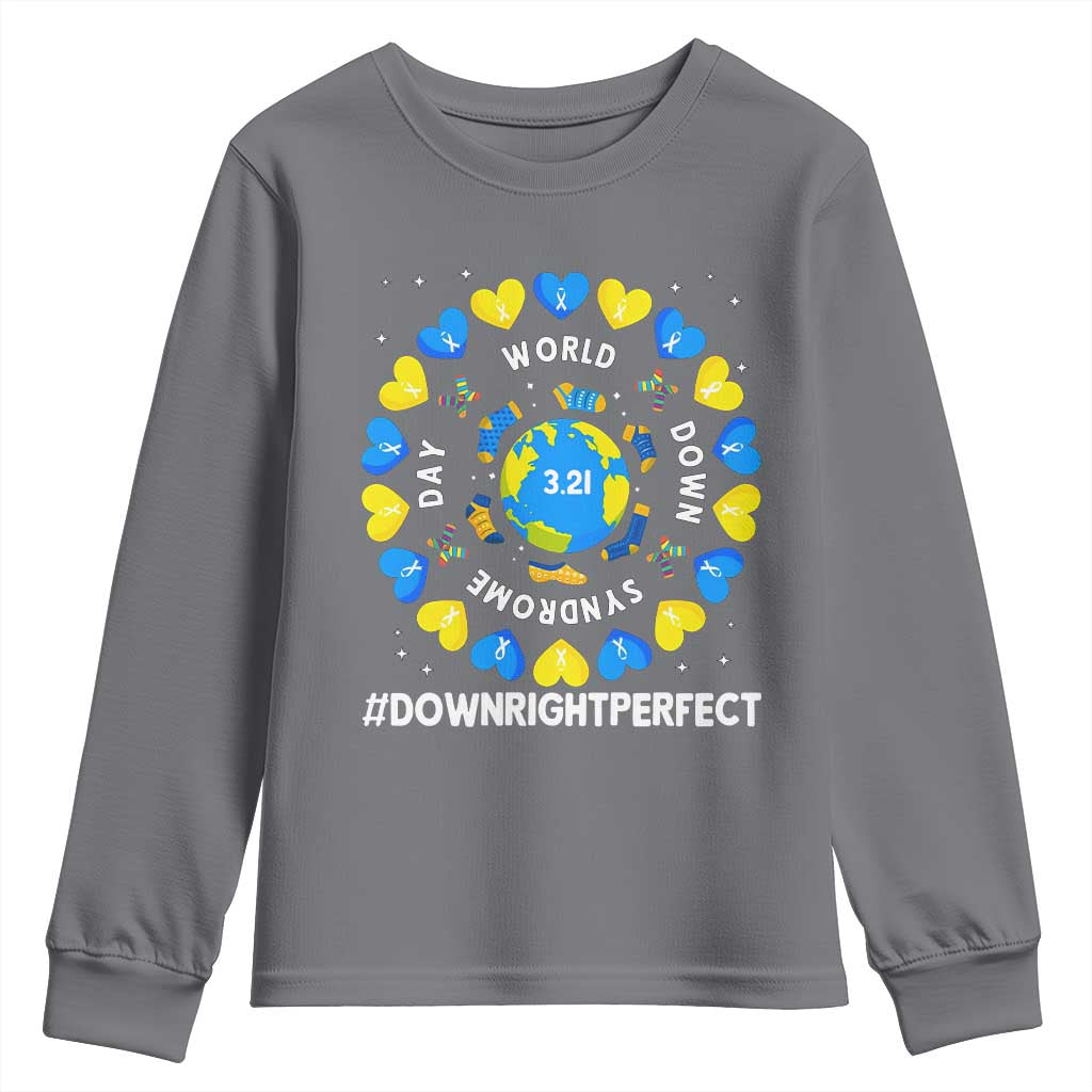World Down Syndrome Day Youth Sweatshirt 321 Support  Blue Yellow Ribbon Down Right Perfect