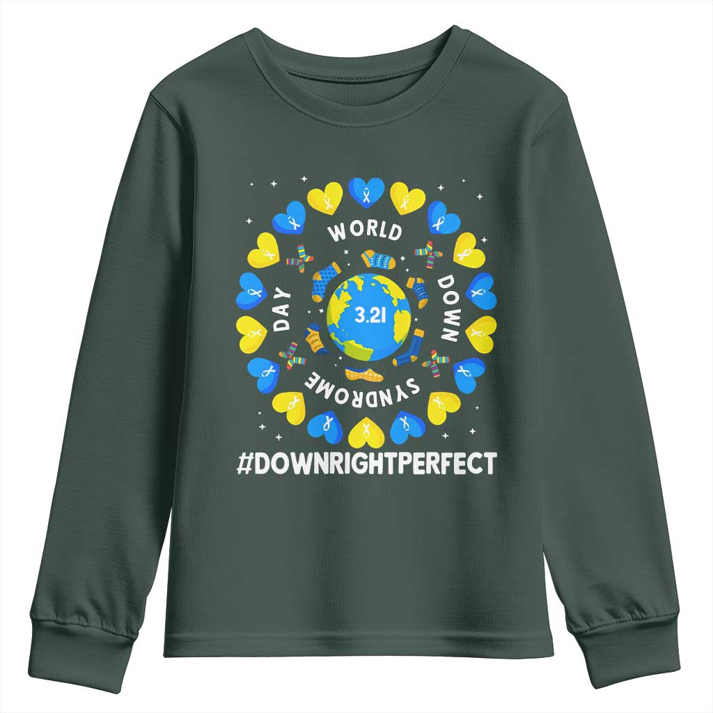 World Down Syndrome Day Youth Sweatshirt 321 Support  Blue Yellow Ribbon Down Right Perfect