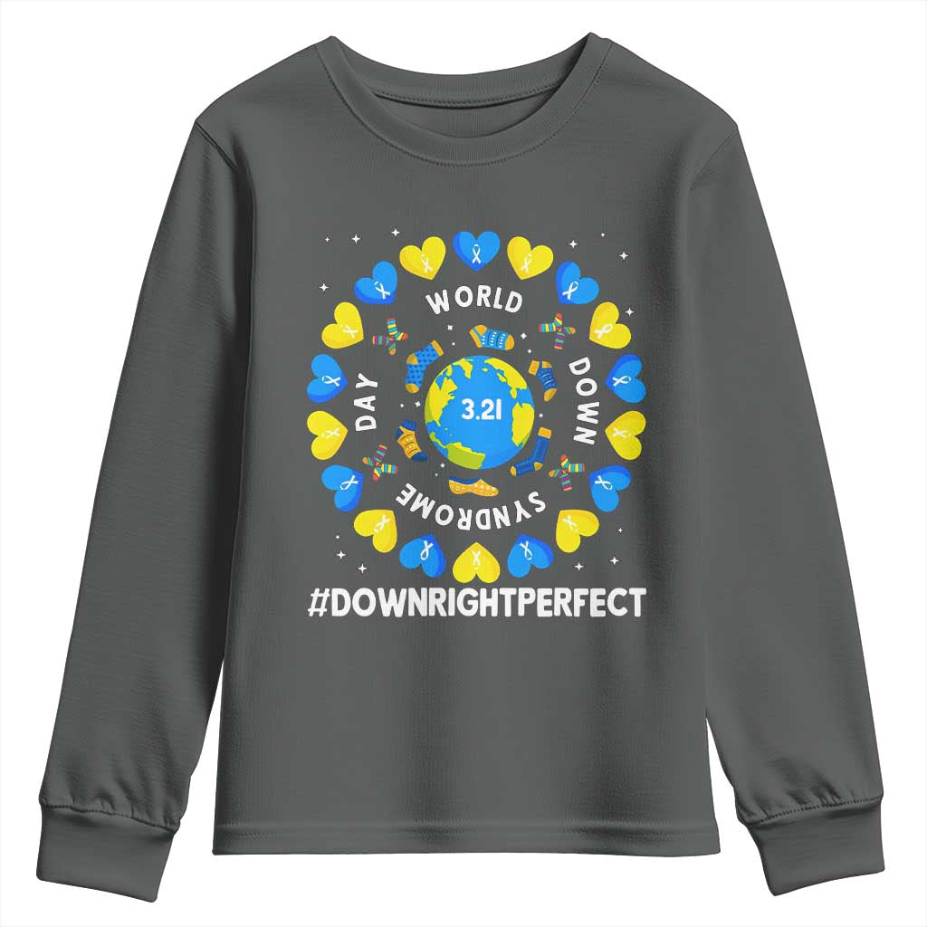 World Down Syndrome Day Youth Sweatshirt 321 Support  Blue Yellow Ribbon Down Right Perfect