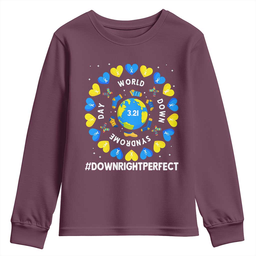 World Down Syndrome Day Youth Sweatshirt 321 Support  Blue Yellow Ribbon Down Right Perfect