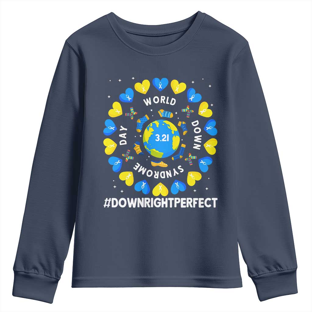 World Down Syndrome Day Youth Sweatshirt 321 Support  Blue Yellow Ribbon Down Right Perfect