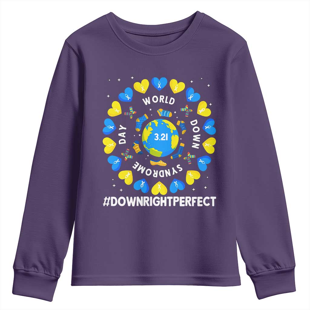 World Down Syndrome Day Youth Sweatshirt 321 Support  Blue Yellow Ribbon Down Right Perfect