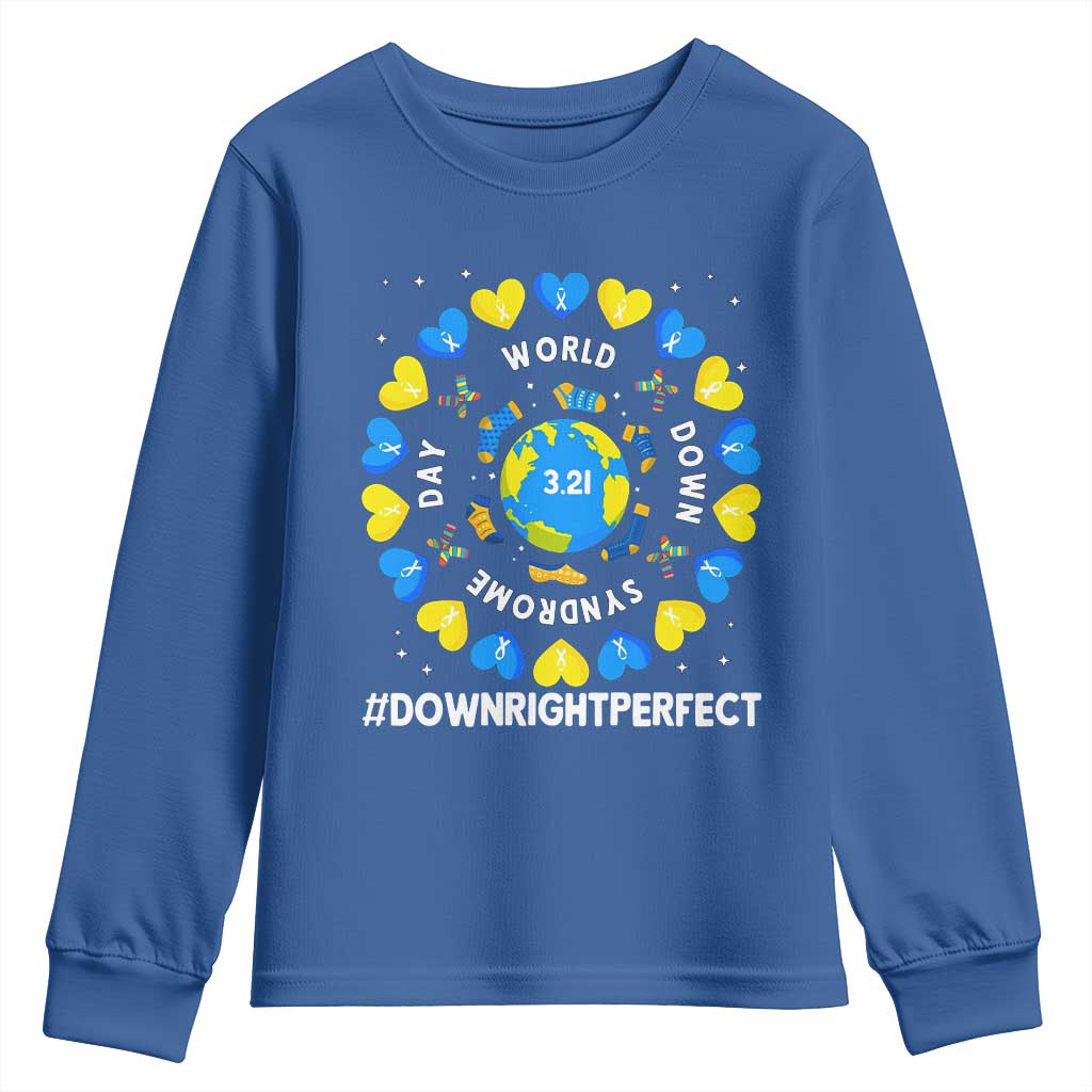 World Down Syndrome Day Youth Sweatshirt 321 Support  Blue Yellow Ribbon Down Right Perfect
