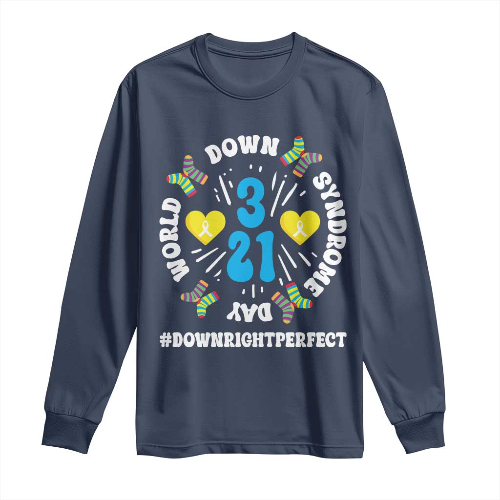 World Down Syndrome Day Long Sleeve Shirt 321 Support Blue Yellow Ribbon