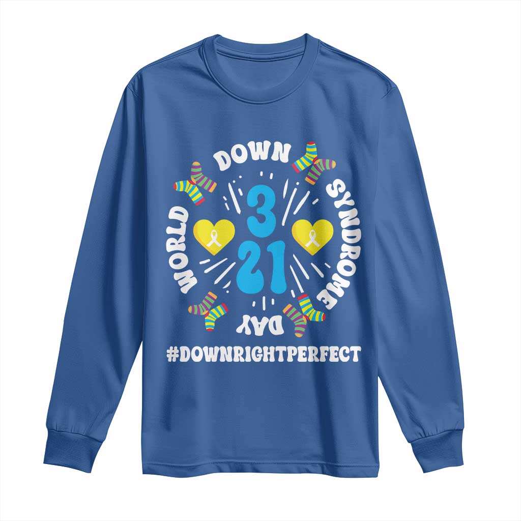 World Down Syndrome Day Long Sleeve Shirt 321 Support Blue Yellow Ribbon