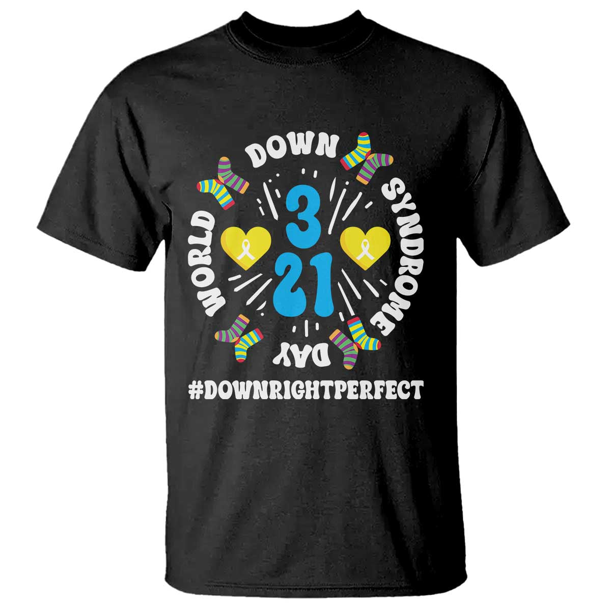 World Down Syndrome Day T Shirt 321 Support Blue Yellow Ribbon
