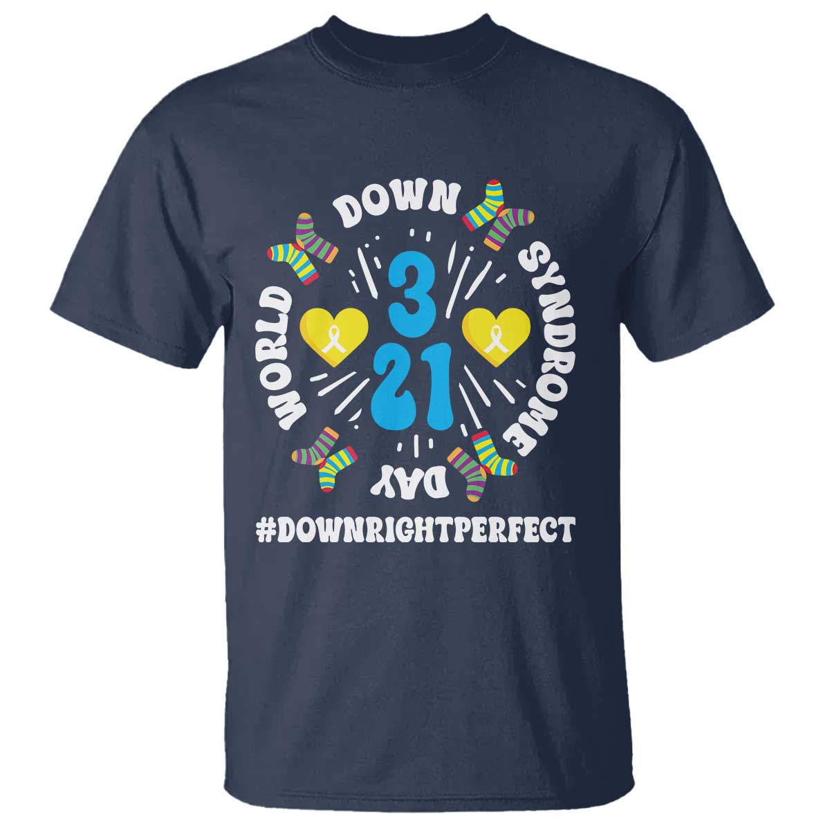 World Down Syndrome Day T Shirt 321 Support Blue Yellow Ribbon