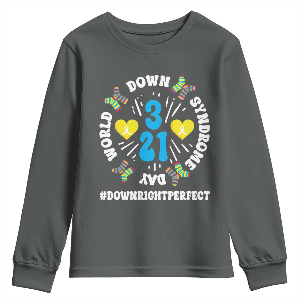 World Down Syndrome Day Youth Sweatshirt 321 Support Blue Yellow Ribbon