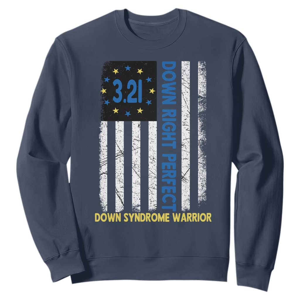 World Down Syndrome Day Sweatshirt Blue Yellow Ribbon American Flag 321