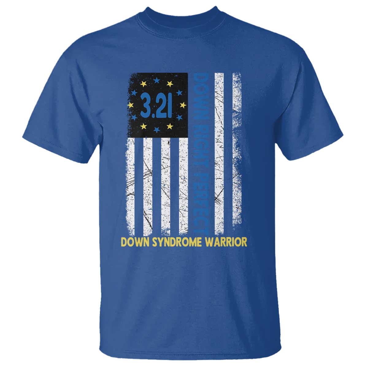 World Down Syndrome Day T Shirt Blue Yellow Ribbon American Flag 321