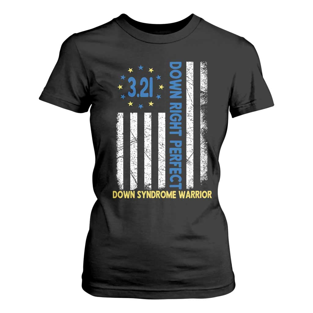 World Down Syndrome Day T Shirt For Women Blue Yellow Ribbon American Flag 321