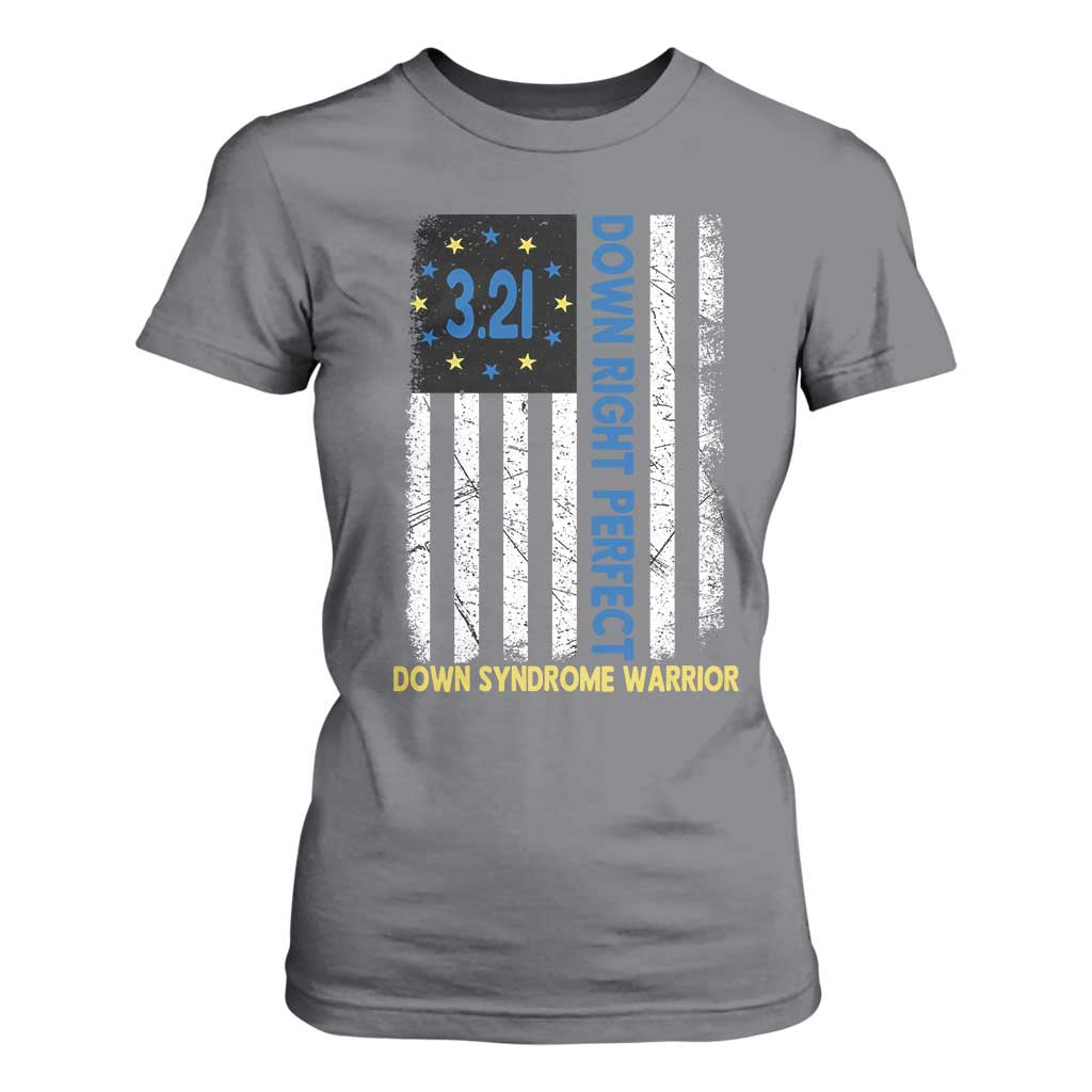 World Down Syndrome Day T Shirt For Women Blue Yellow Ribbon American Flag 321