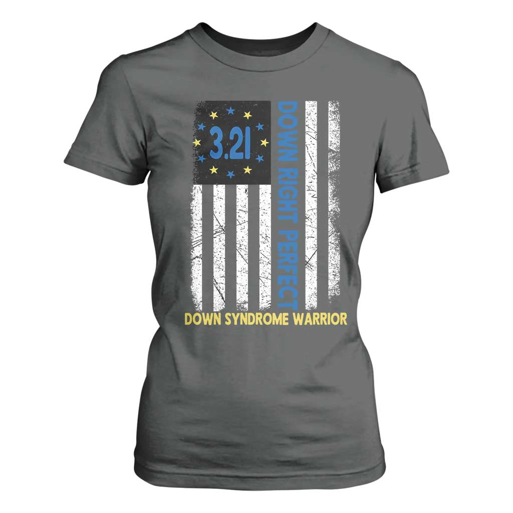 World Down Syndrome Day T Shirt For Women Blue Yellow Ribbon American Flag 321