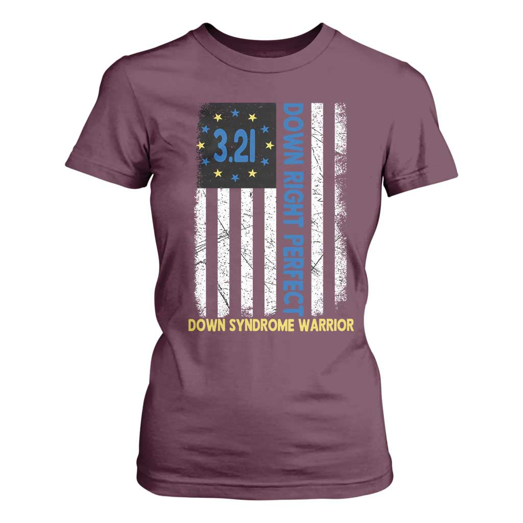 World Down Syndrome Day T Shirt For Women Blue Yellow Ribbon American Flag 321
