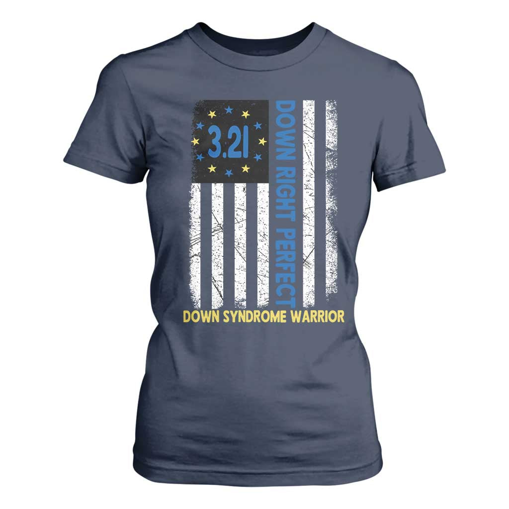 World Down Syndrome Day T Shirt For Women Blue Yellow Ribbon American Flag 321