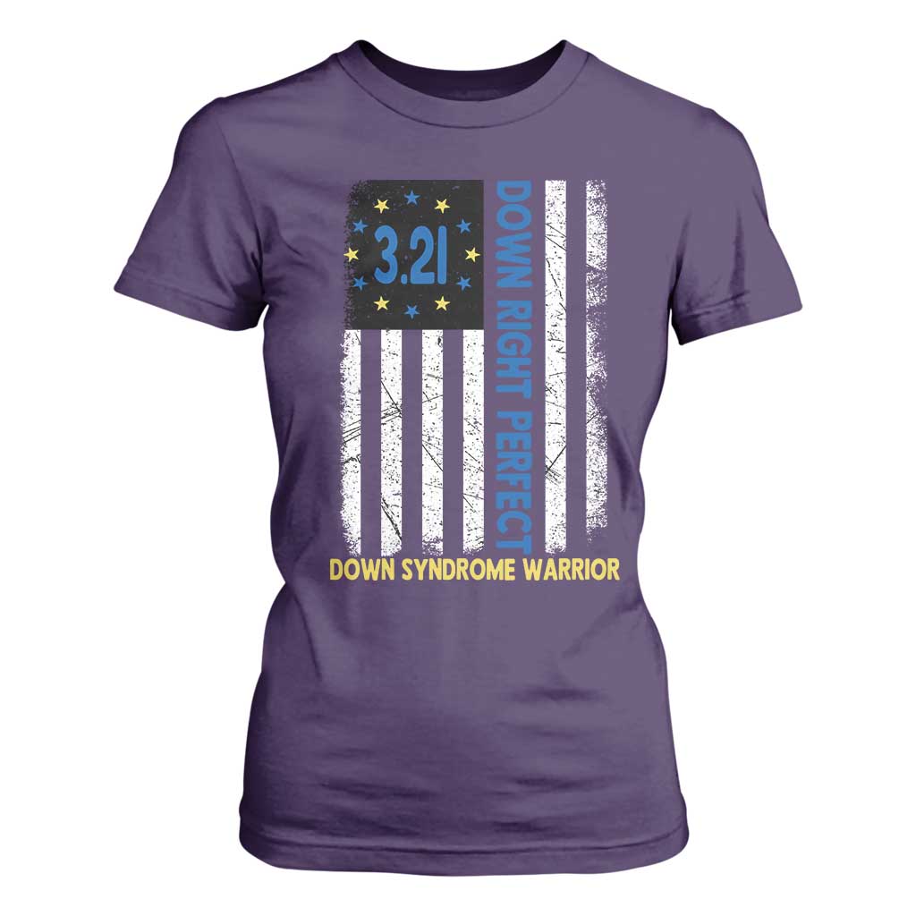 World Down Syndrome Day T Shirt For Women Blue Yellow Ribbon American Flag 321
