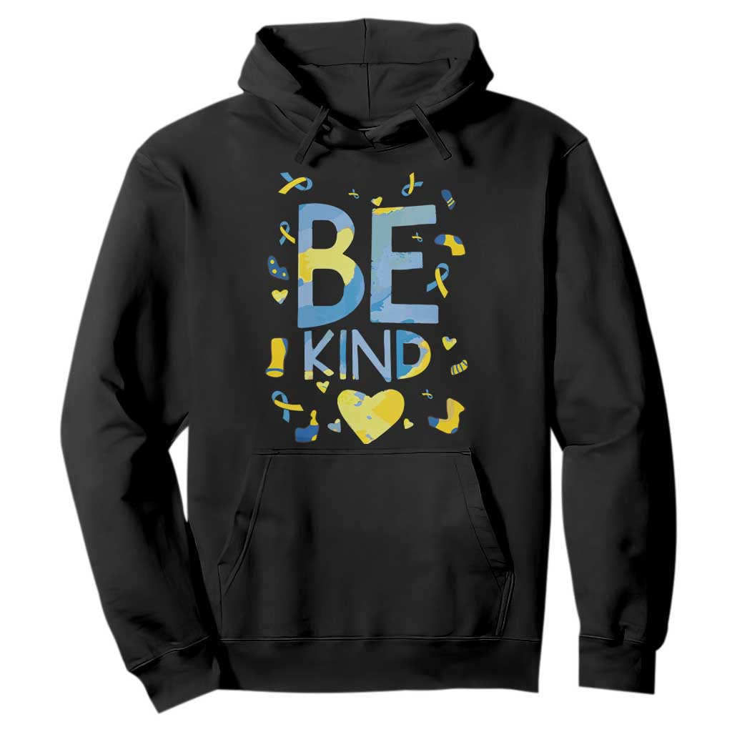 World Down Syndrome Day Hoodie Support Blue Yellow Ribbon Be Nice Kind