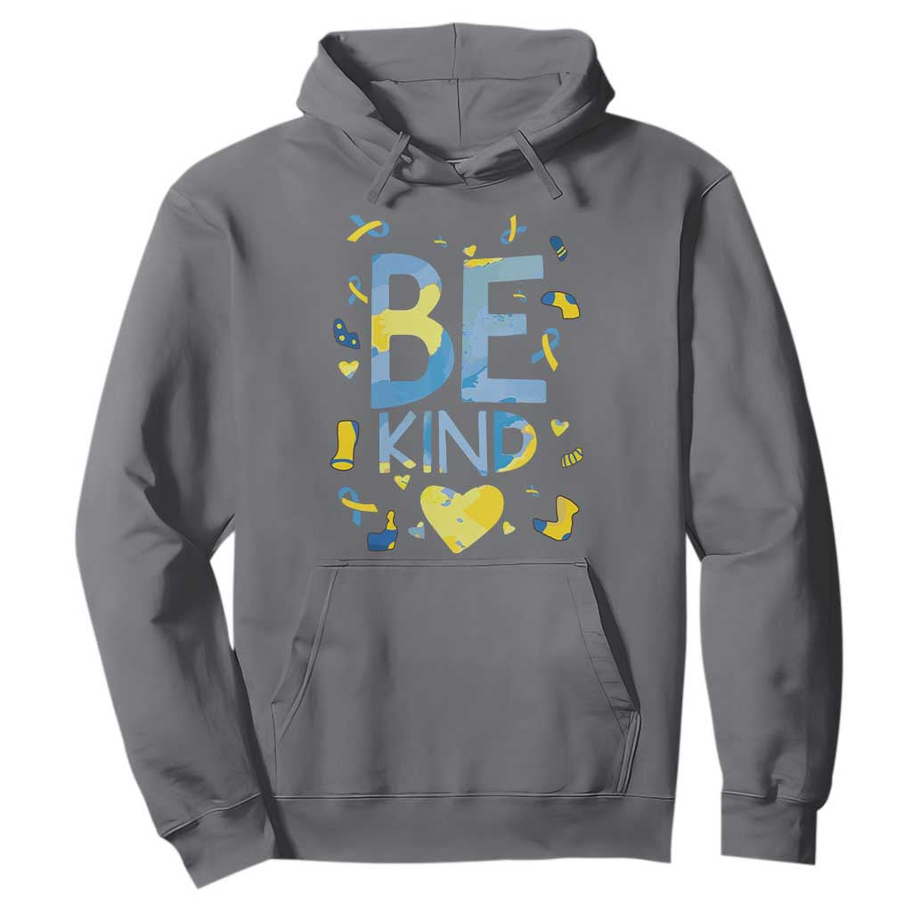 World Down Syndrome Day Hoodie Support Blue Yellow Ribbon Be Nice Kind