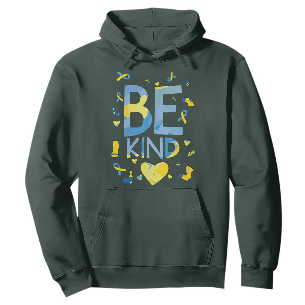 World Down Syndrome Day Hoodie Support Blue Yellow Ribbon Be Nice Kind