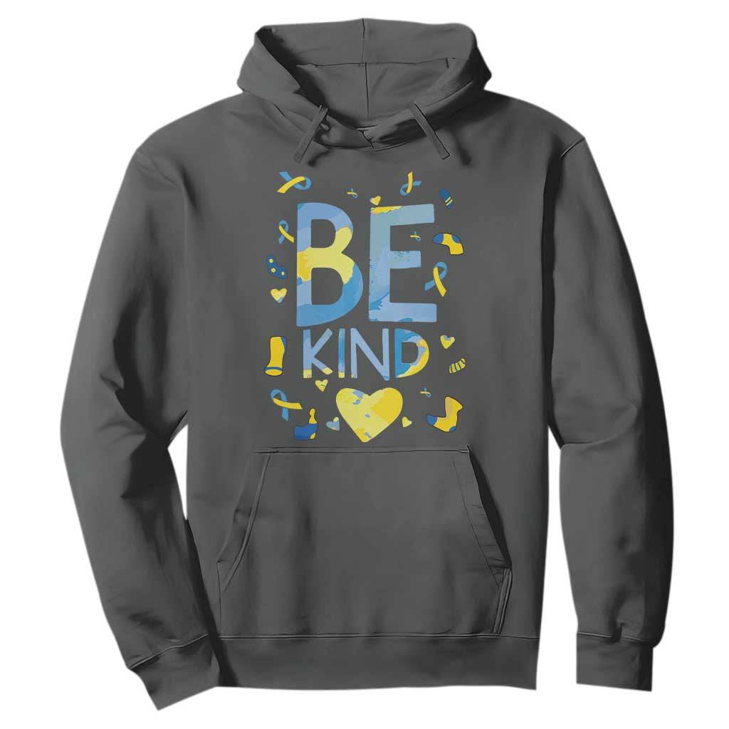 World Down Syndrome Day Hoodie Support Blue Yellow Ribbon Be Nice Kind