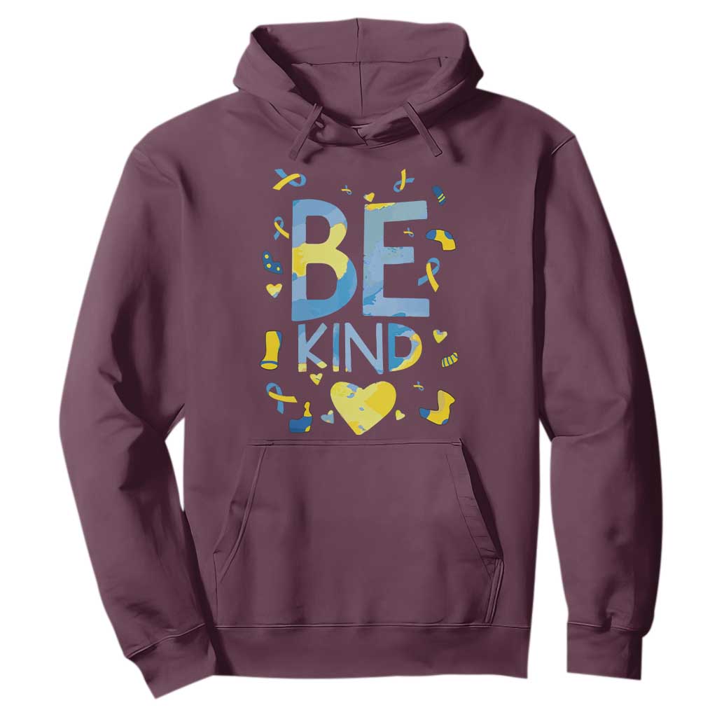 World Down Syndrome Day Hoodie Support Blue Yellow Ribbon Be Nice Kind