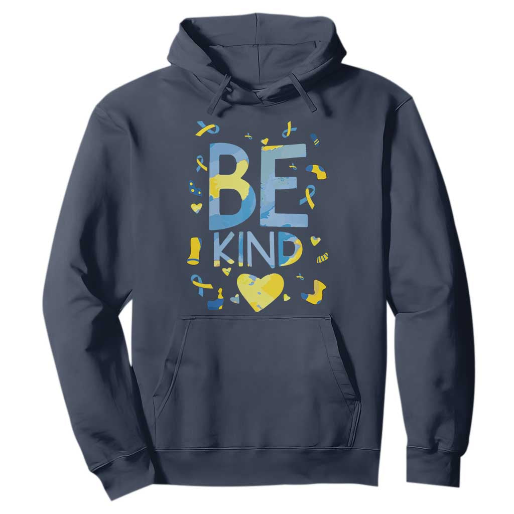 World Down Syndrome Day Hoodie Support Blue Yellow Ribbon Be Nice Kind