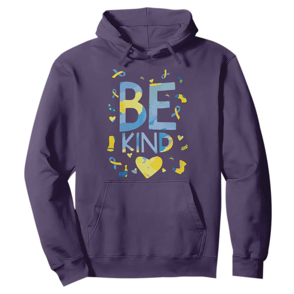 World Down Syndrome Day Hoodie Support Blue Yellow Ribbon Be Nice Kind