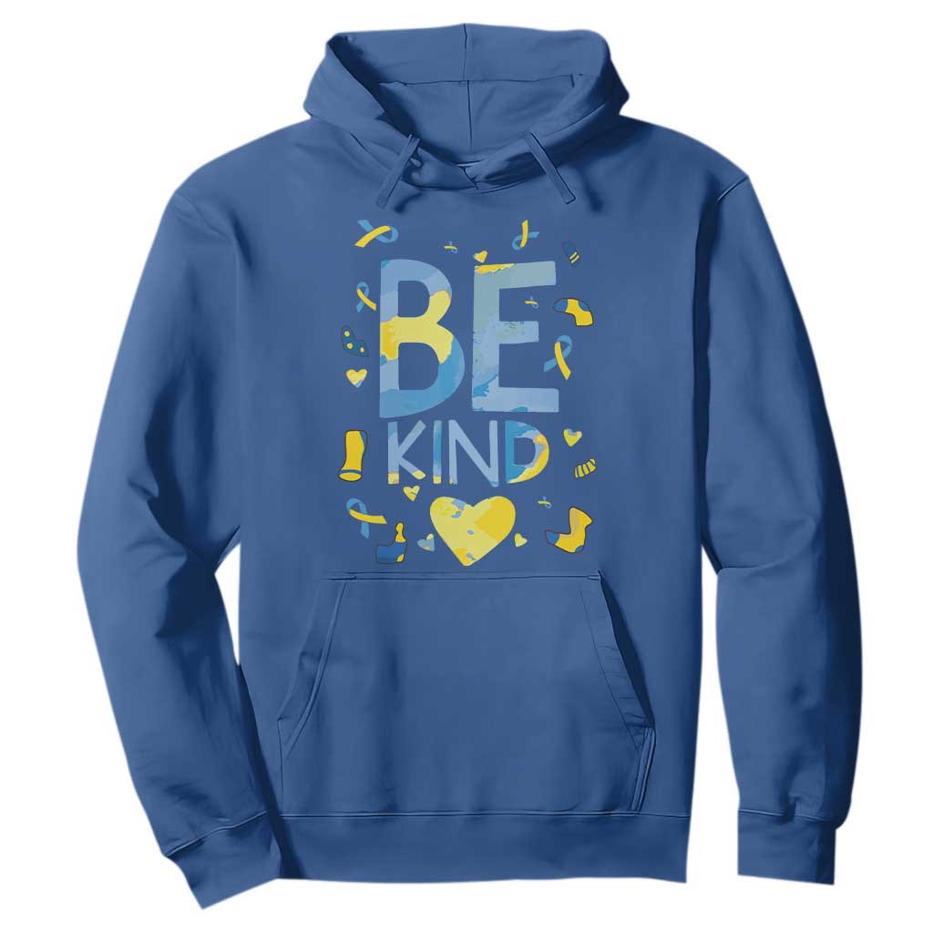 World Down Syndrome Day Hoodie Support Blue Yellow Ribbon Be Nice Kind