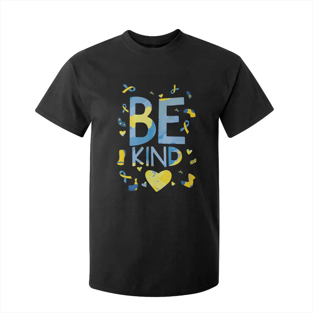 World Down Syndrome Day T Shirt For Kid Support Blue Yellow Ribbon Be Nice Kind