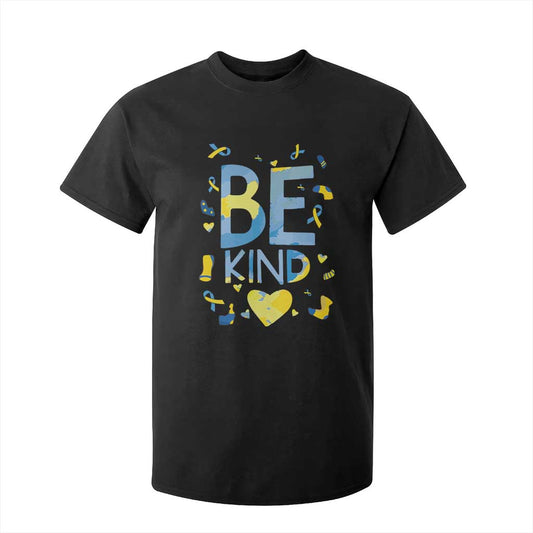 World Down Syndrome Day T Shirt For Kid Support Blue Yellow Ribbon Be Nice Kind