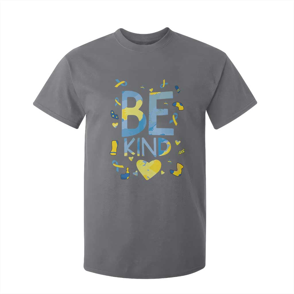 World Down Syndrome Day T Shirt For Kid Support Blue Yellow Ribbon Be Nice Kind