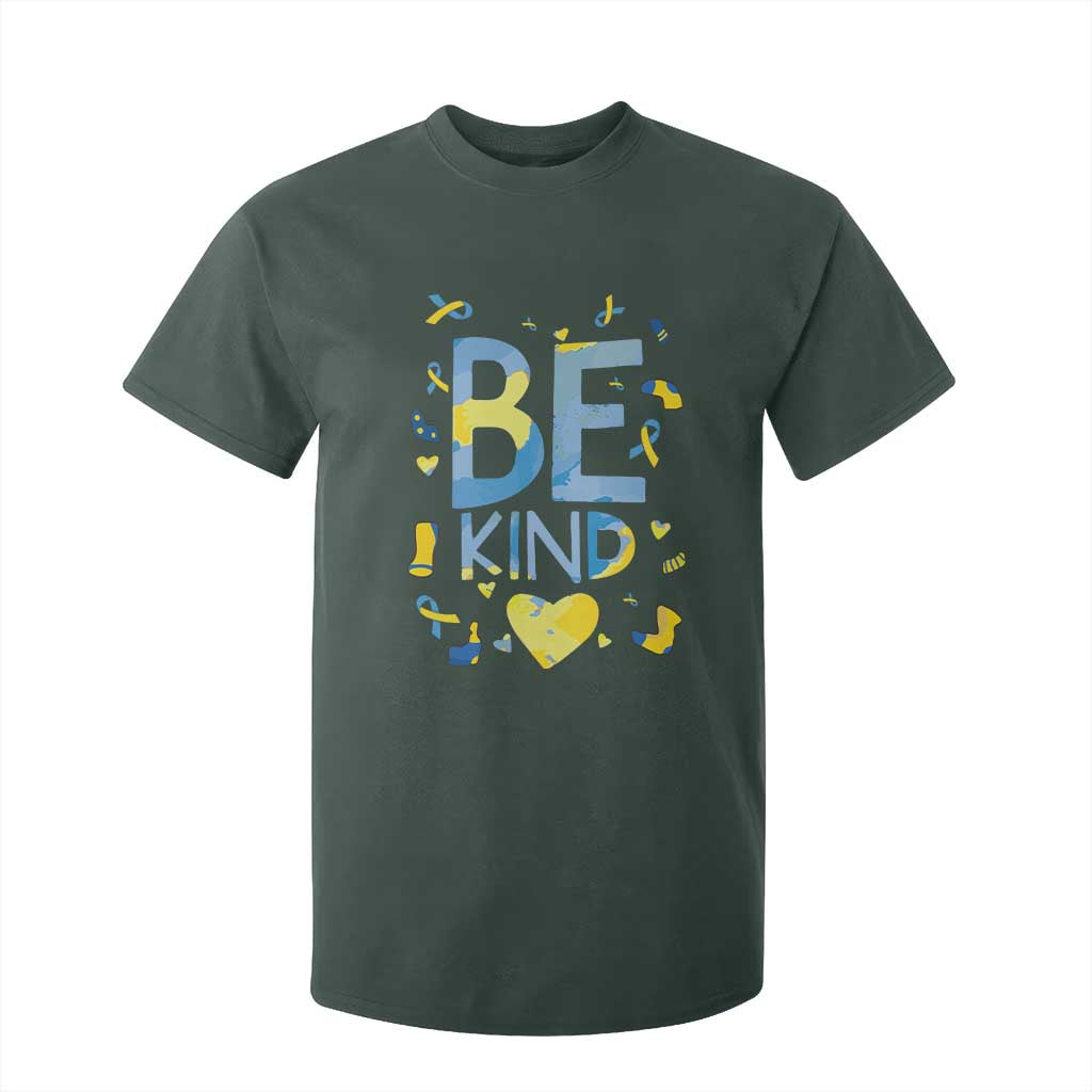 World Down Syndrome Day T Shirt For Kid Support Blue Yellow Ribbon Be Nice Kind