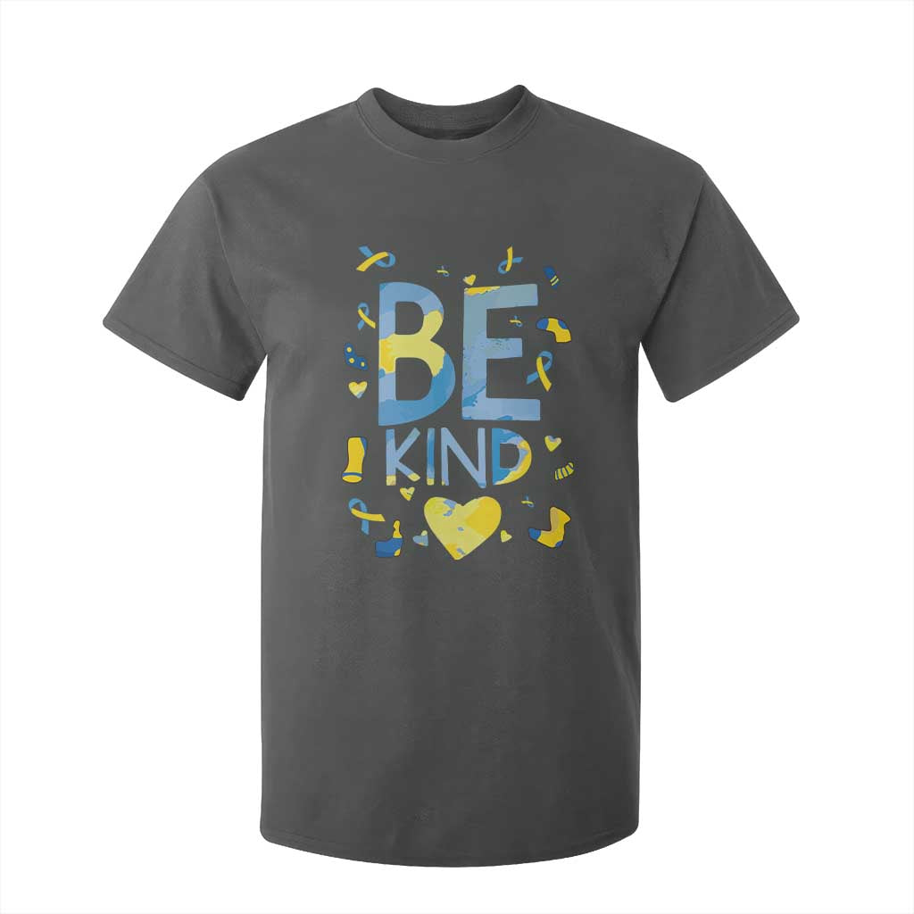 World Down Syndrome Day T Shirt For Kid Support Blue Yellow Ribbon Be Nice Kind