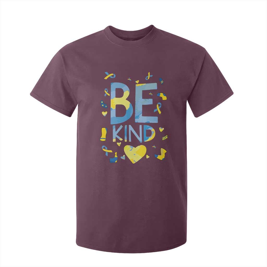 World Down Syndrome Day T Shirt For Kid Support Blue Yellow Ribbon Be Nice Kind