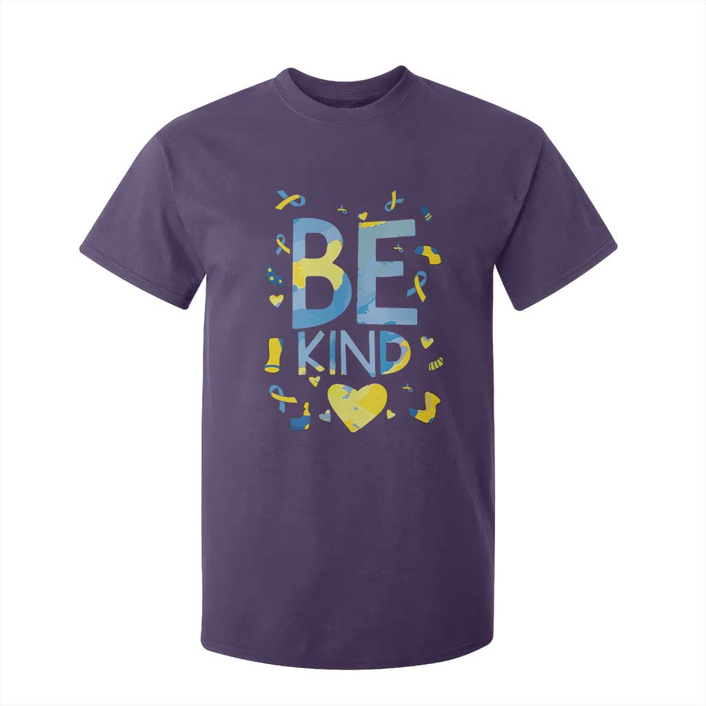 World Down Syndrome Day T Shirt For Kid Support Blue Yellow Ribbon Be Nice Kind