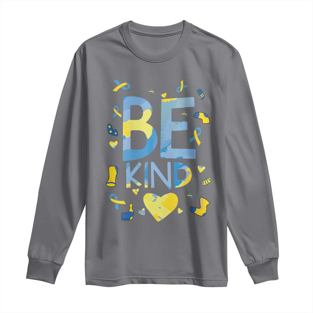 World Down Syndrome Day Long Sleeve Shirt Support Blue Yellow Ribbon Be Nice Kind