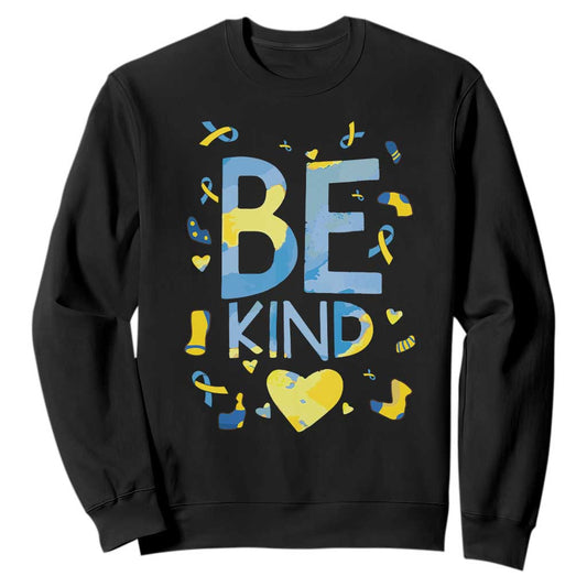 World Down Syndrome Day Sweatshirt Support Blue Yellow Ribbon Be Nice Kind