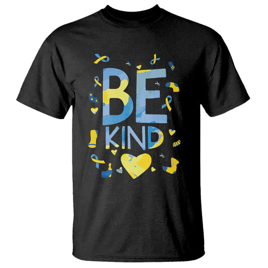 World Down Syndrome Day T Shirt Support Blue Yellow Ribbon Be Nice Kind