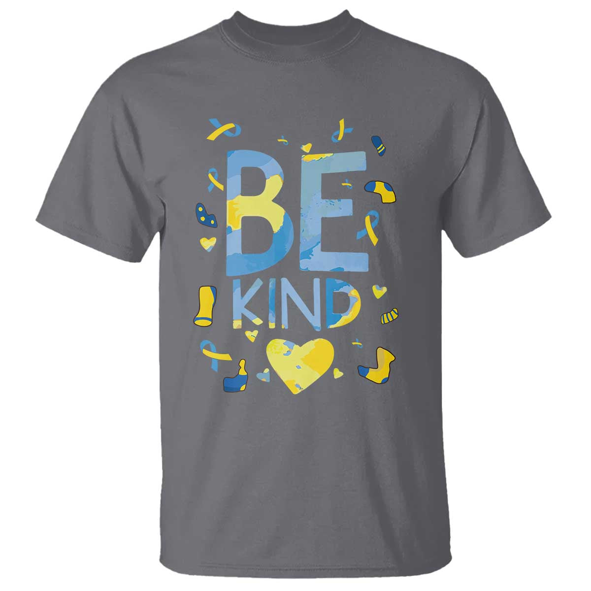 World Down Syndrome Day T Shirt Support Blue Yellow Ribbon Be Nice Kind