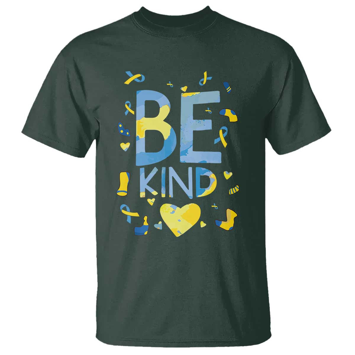 World Down Syndrome Day T Shirt Support Blue Yellow Ribbon Be Nice Kind