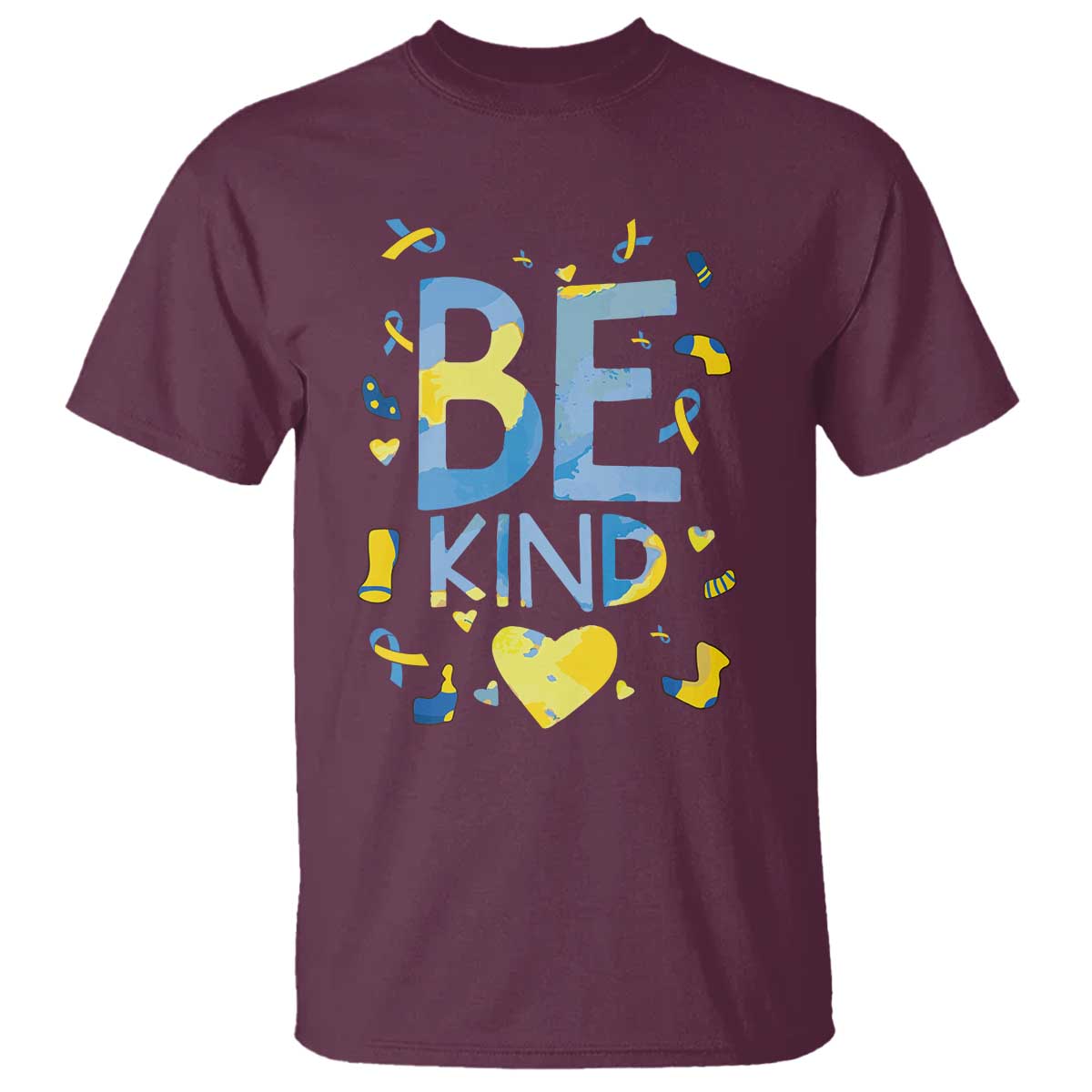 World Down Syndrome Day T Shirt Support Blue Yellow Ribbon Be Nice Kind