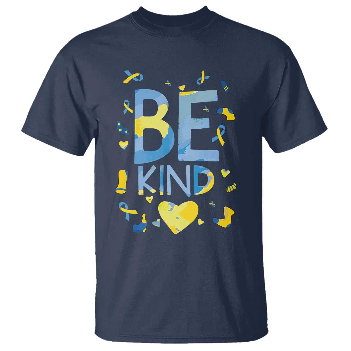 World Down Syndrome Day T Shirt Support Blue Yellow Ribbon Be Nice Kind