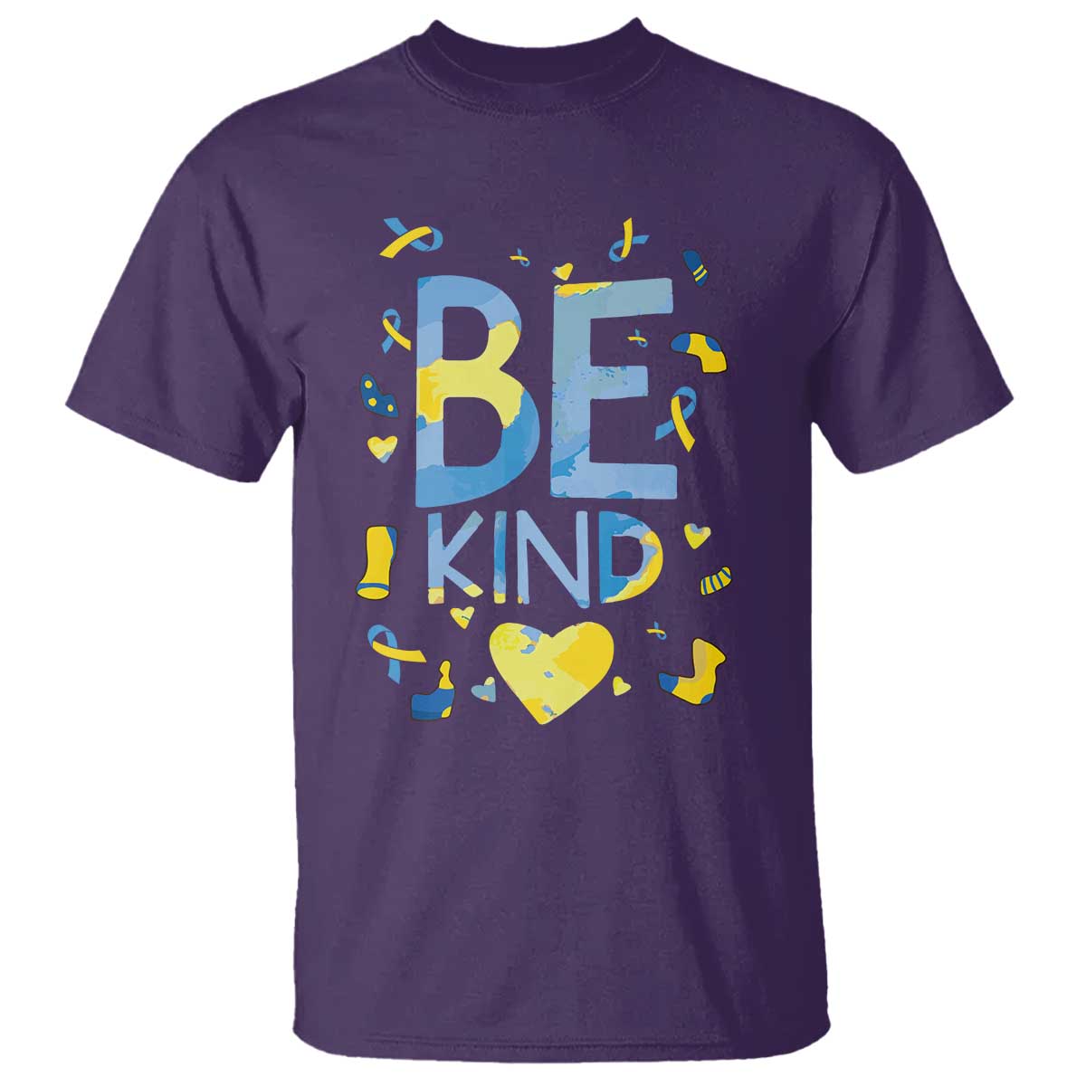 World Down Syndrome Day T Shirt Support Blue Yellow Ribbon Be Nice Kind