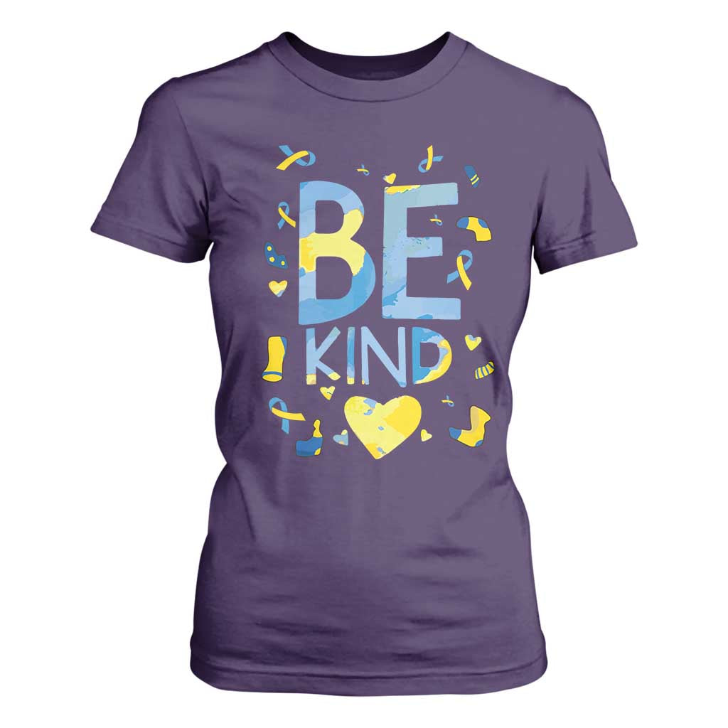 World Down Syndrome Day T Shirt For Women Support Blue Yellow Ribbon Be Nice Kind