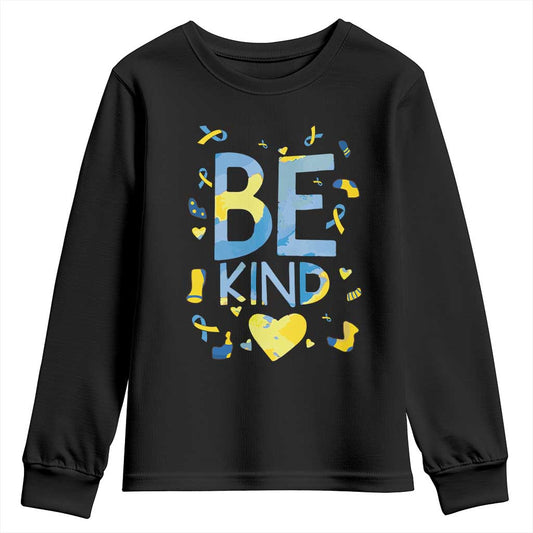 World Down Syndrome Day Youth Sweatshirt Support Blue Yellow Ribbon Be Nice Kind