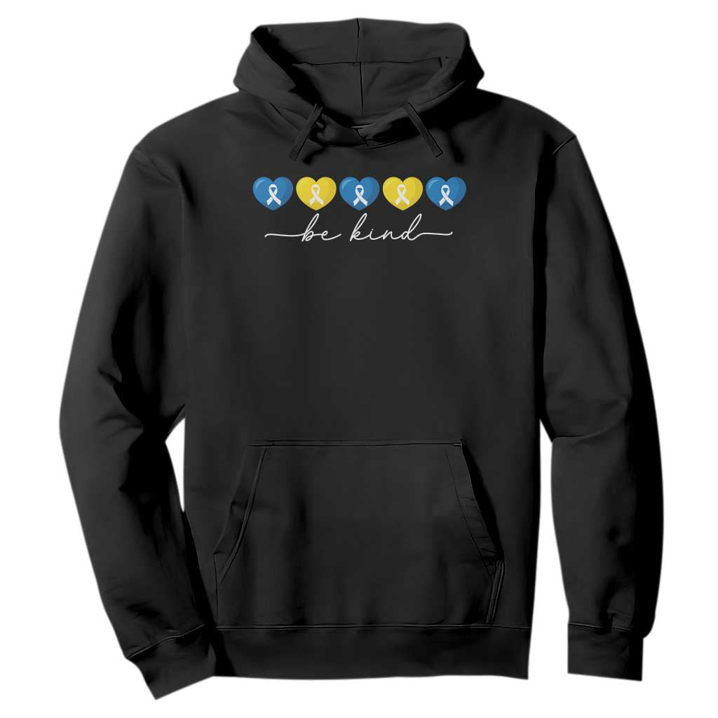 Down Syndrome Support Hoodie Blue Yellow Ribbon Be Kind