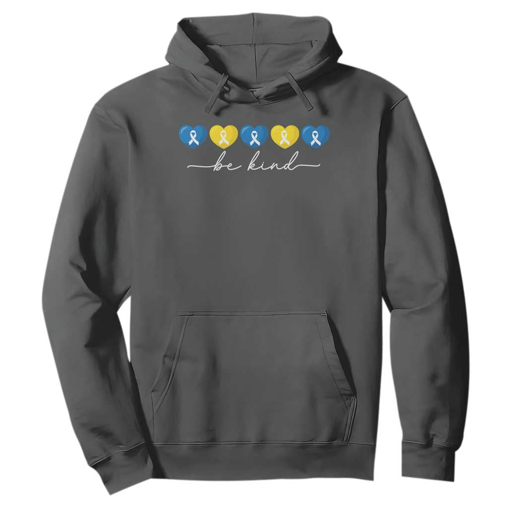 Down Syndrome Support Hoodie Blue Yellow Ribbon Be Kind