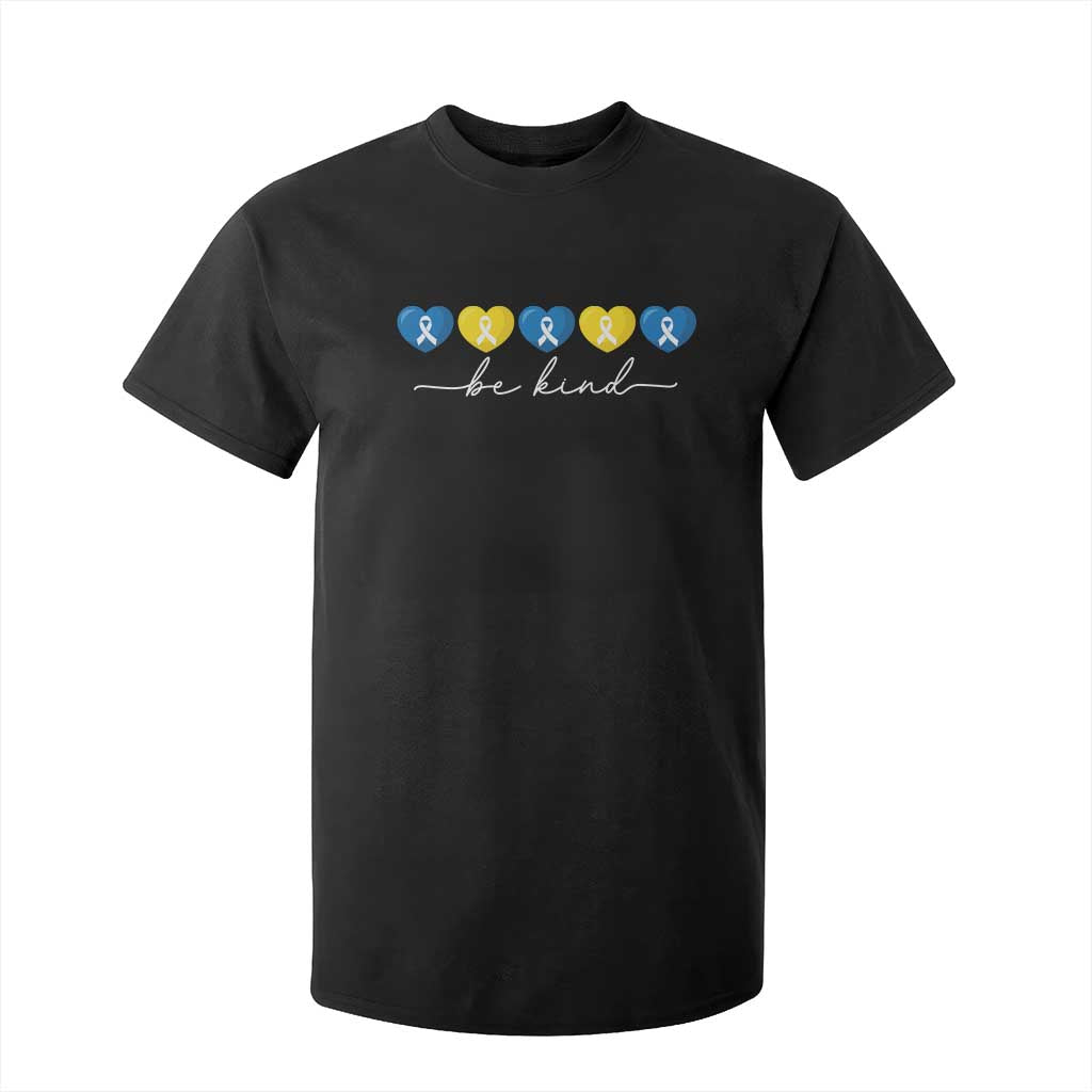 Down Syndrome Support T Shirt For Kid Blue Yellow Ribbon Be Kind